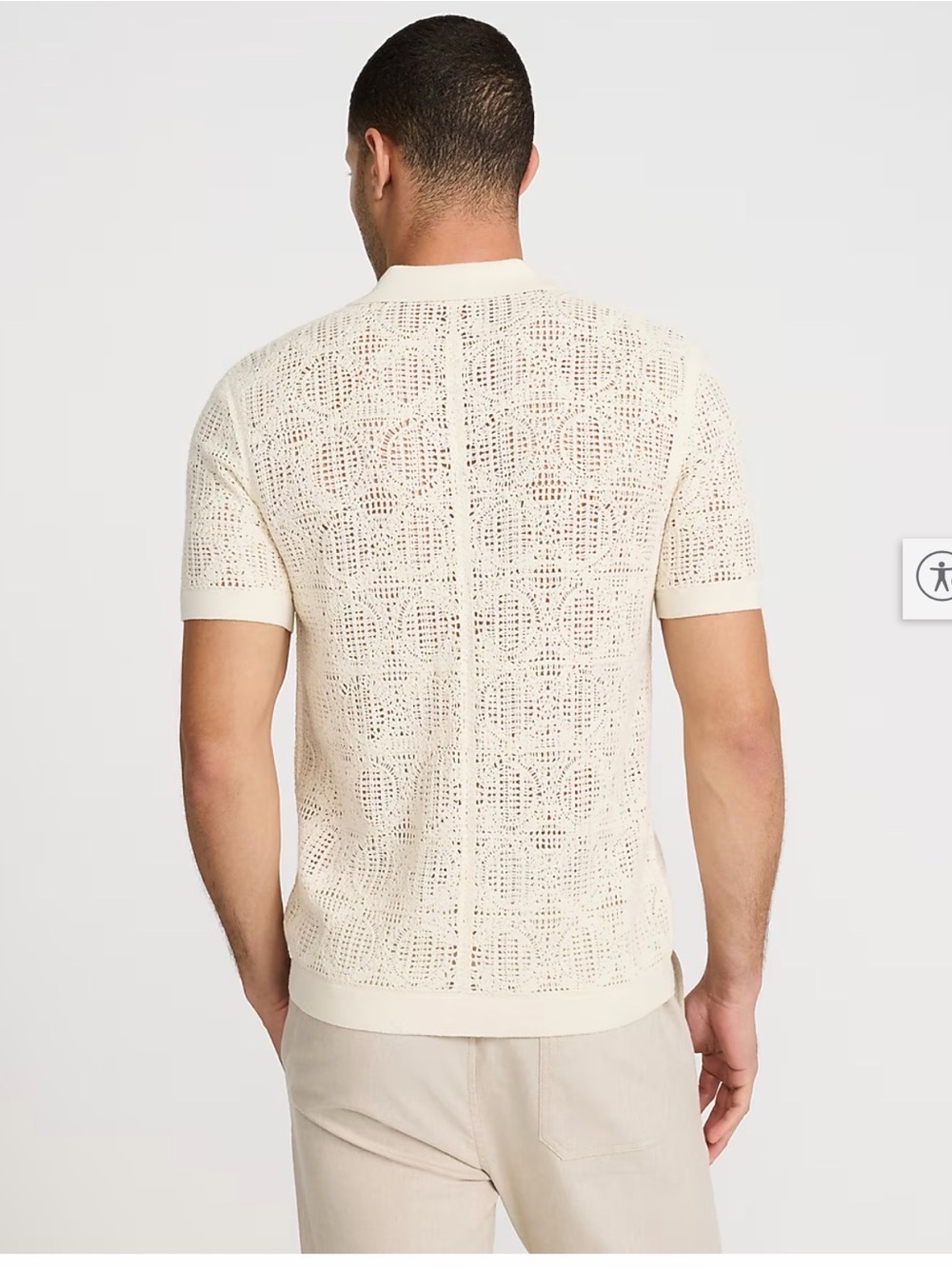 Express Textured Geo Crochet Cotton Short Sleeve Shirt - Picture 3 of 10